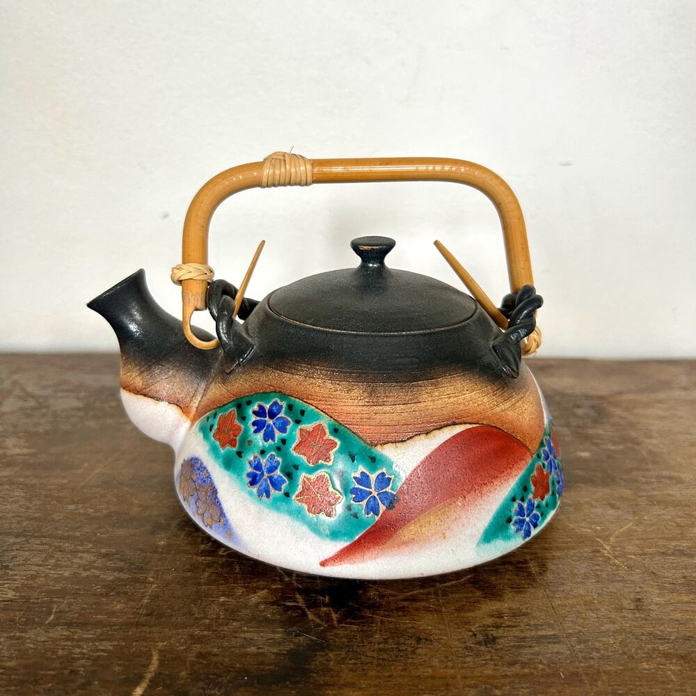 Vintage Japanese Shikiyuzen Style Miniature Teapot, Floral Studio Art Pottery